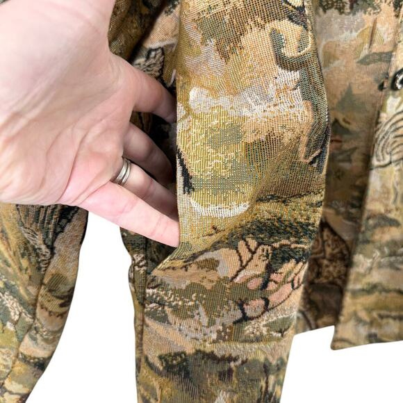 ITF Safari Tapestry Oversized Jacket 100% Cotton in Tan Embellished Buttons L/XL - Picture 9 of 14